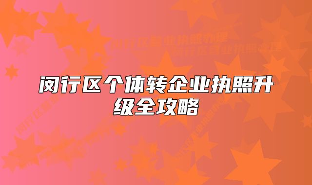 闵行区个体转企业执照升级全攻略