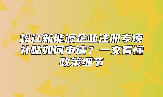 松江新能源企业注册专项补贴如何申请？一文看懂政策细节