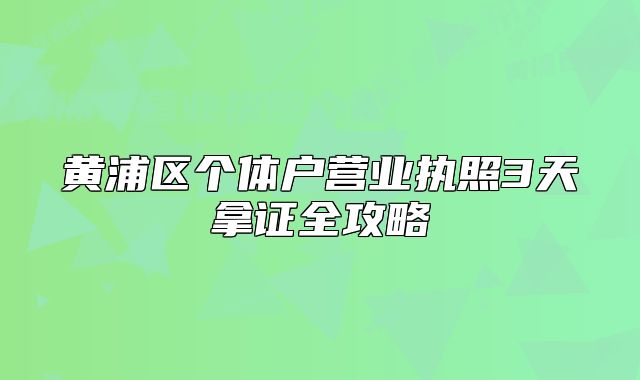 黄浦区个体户营业执照3天拿证全攻略