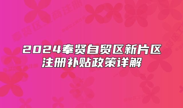 2024奉贤自贸区新片区注册补贴政策详解