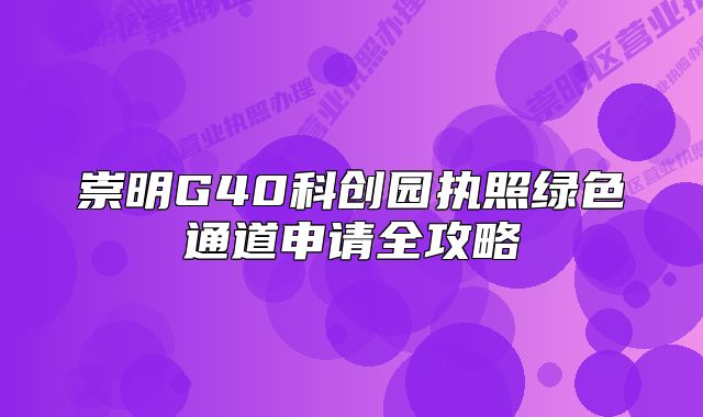 崇明G40科创园执照绿色通道申请全攻略