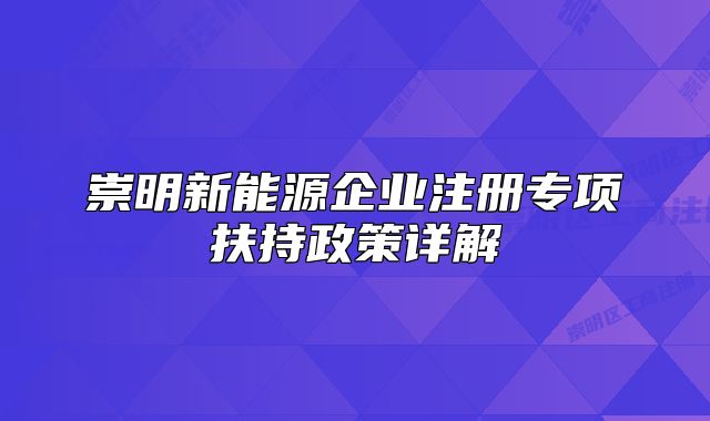 崇明新能源企业注册专项扶持政策详解