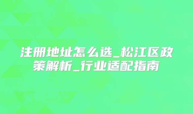 注册地址怎么选_松江区政策解析_行业适配指南