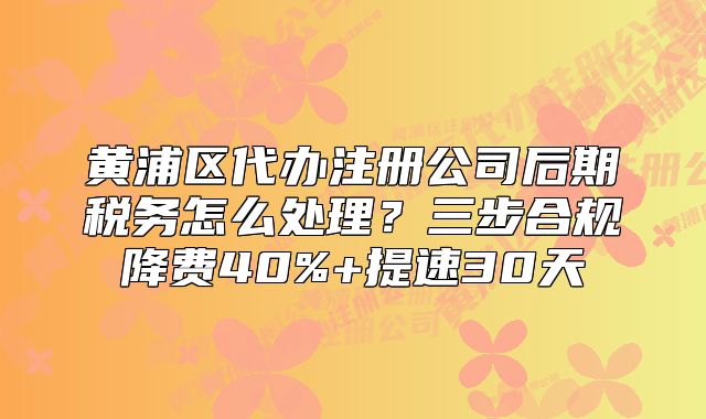 黄浦区代办注册公司后期税务怎么处理？三步合规降费40%+提速30天