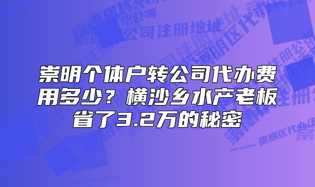 崇明个体户转公司代办费用多少？横沙乡水产省3.2万秘密