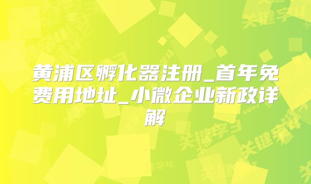 黄浦区孵化器注册_首年免费用地址_小微企业新政详解