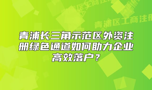 青浦长三角示范区外资注册绿色通道如何助力企业高效落户?
