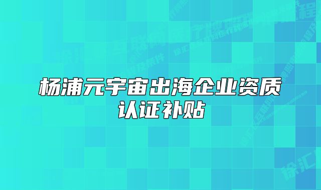 杨浦元宇宙出海企业资质认证补贴