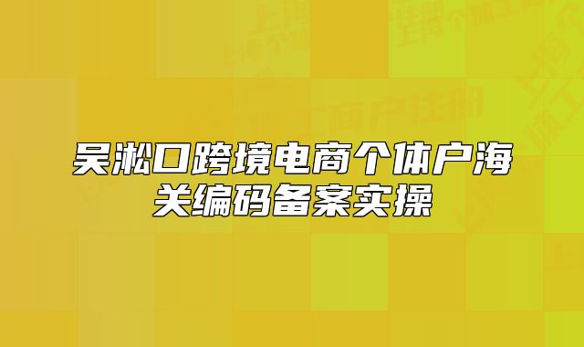 吴淞口跨境电商个体户海关编码备案实操
