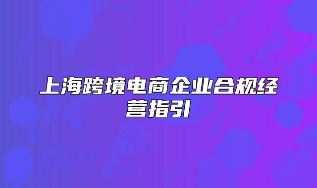 上海跨境电商企业合规经营指引