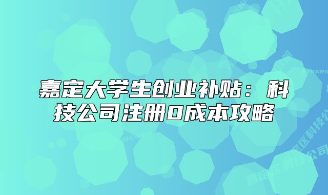 嘉定大学生创业补贴:科技公司注册0成本攻略