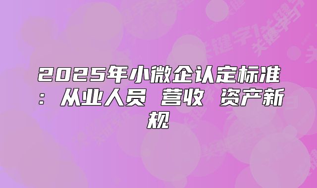 2025年小微企认定标准：从业人员 营收 资产新规