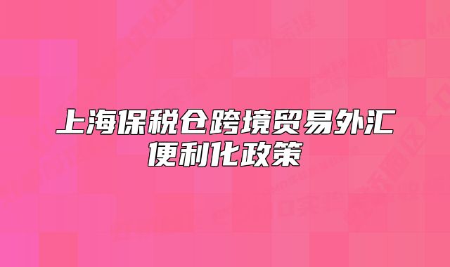 上海保税仓跨境贸易外汇便利化政策