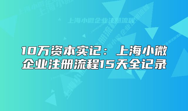10万资本实记:上海小微企业注册流程15天全记录