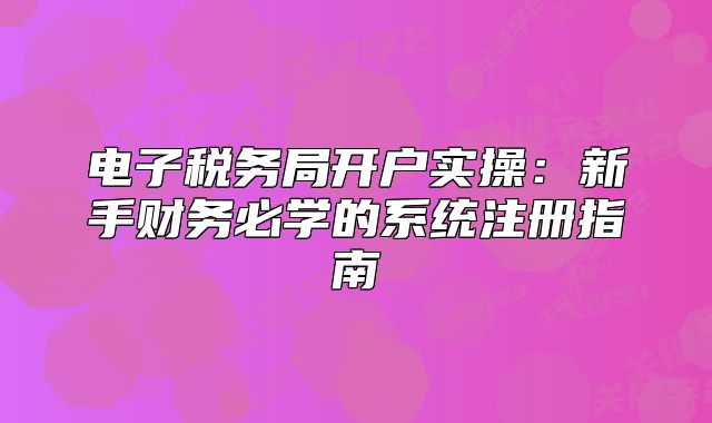 电子税务局开户实操：新手财务必学的系统注册指南