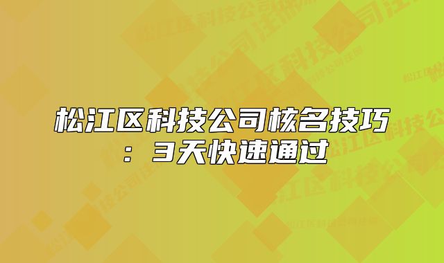 松江区科技公司核名技巧：3天快速通过