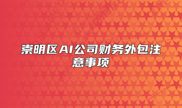 崇明区AI公司财务外包注意事项