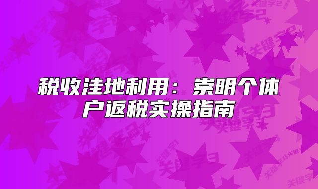 税收洼地利用:崇明个体户返税实操指南