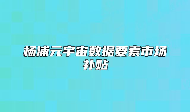 杨浦元宇宙数据要素市场补贴