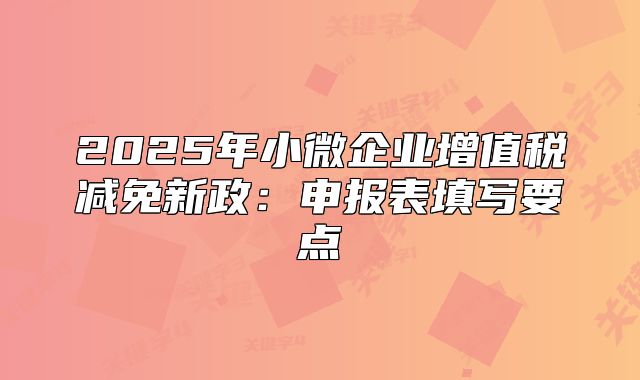 2025年小微企业增值税减免新政：申报表填写要点