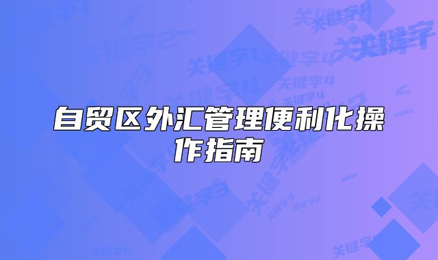 自贸区外汇管理便利化操作指南