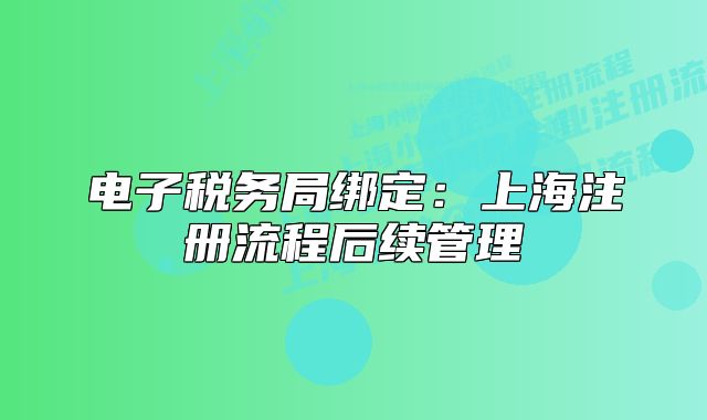 电子税务局绑定:上海注册流程后续管理