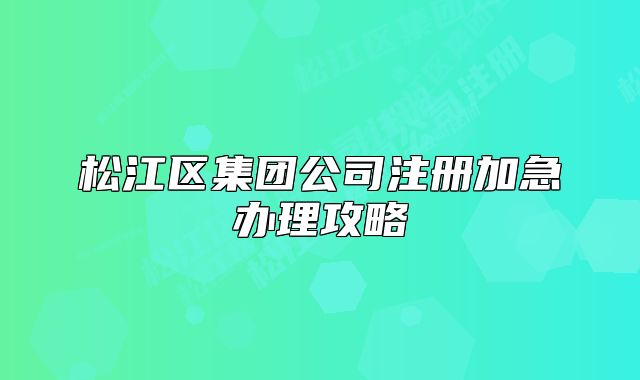 松江区集团公司注册加急办理攻略