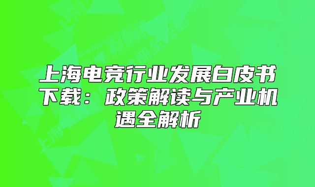 上海电竞行业发展白皮书下载:政策解读与产业机遇全解析
