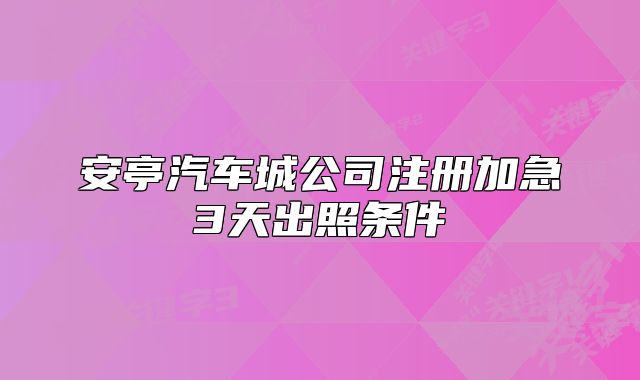 安亭汽车城公司注册加急3天出照条件