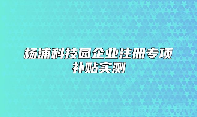 杨浦科技园企业注册专项补贴实测