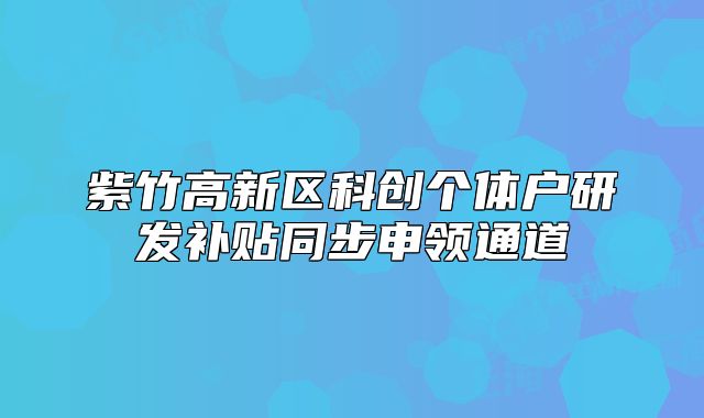 紫竹高新区科创个体户研发补贴同步申领通道