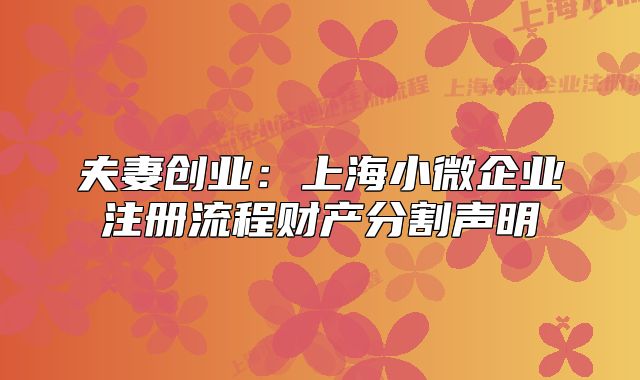 夫妻创业:上海小微企业注册流程财产分割声明