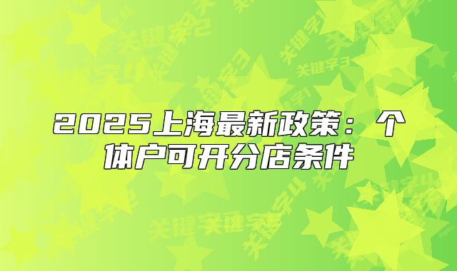 2025上海最新政策：个体户可开分店条件