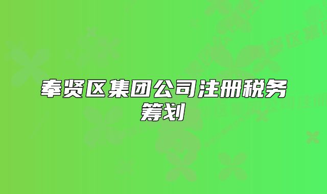 奉贤区集团公司注册税务筹划