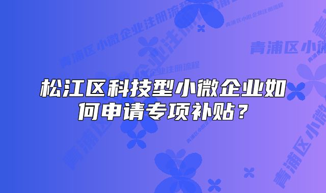 松江区科技型小微企业如何申请专项补贴?