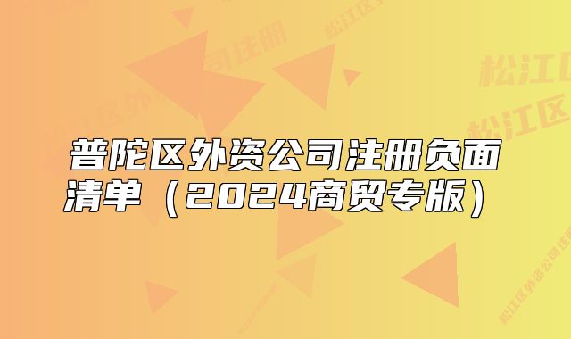 普陀区外资公司注册负面清单(2024商贸专版)