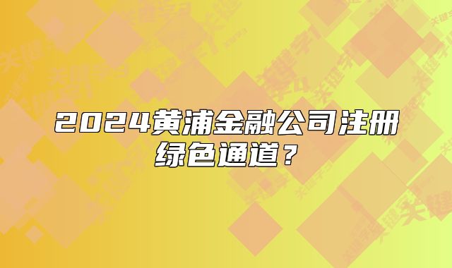 2024黄浦金融公司注册绿色通道？