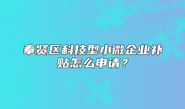奉贤区科技型小微企业补贴怎么申请?