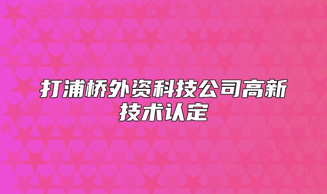 打浦桥外资科技公司高新技术认定
