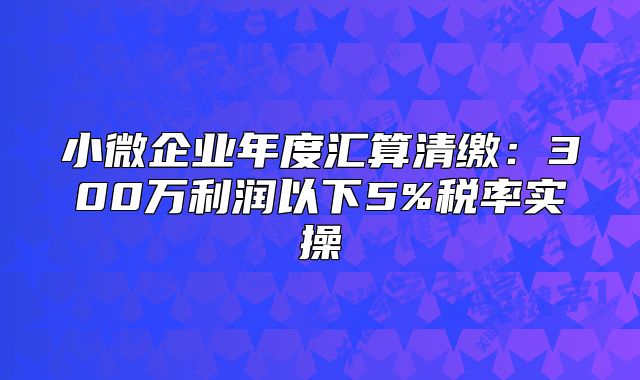 小微企业年度汇算清缴：300万利润以下5%税率实操