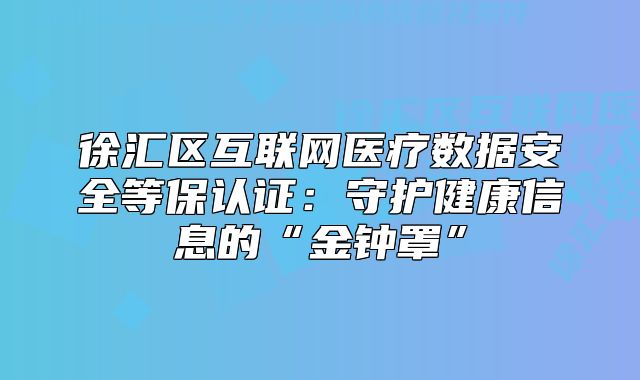 徐汇区互联网医疗数据安全等保认证:守护健康信息的“金钟罩”