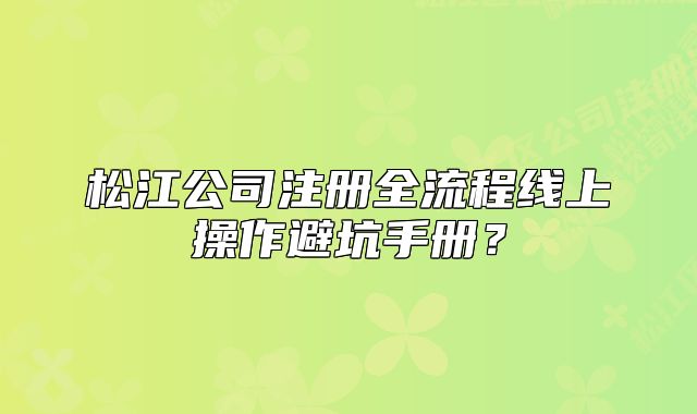 松江公司注册全流程线上操作避坑手册？