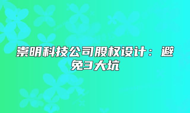 崇明科技公司股权设计:避免3大坑