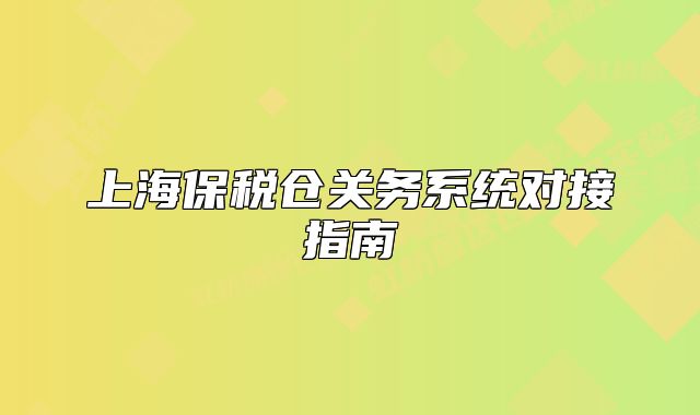 上海保税仓关务系统对接指南