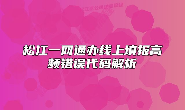 松江一网通办线上填报高频错误代码解析