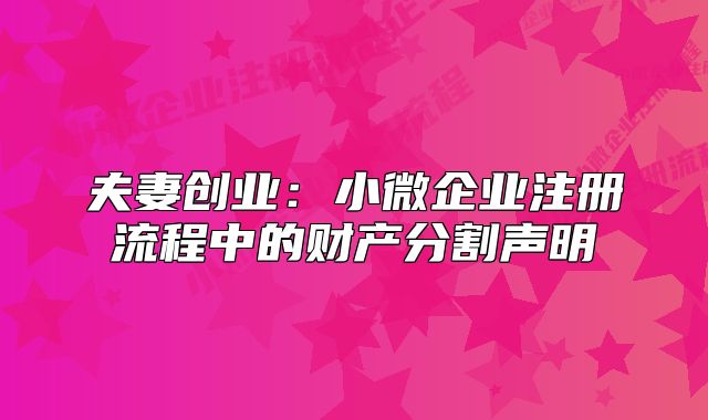 夫妻创业:小微企业注册流程中的财产分割声明