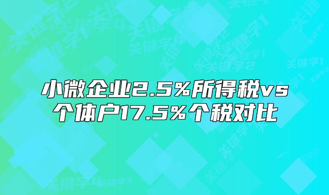 小微企业2.5%所得税vs个体户17.5%个税对比