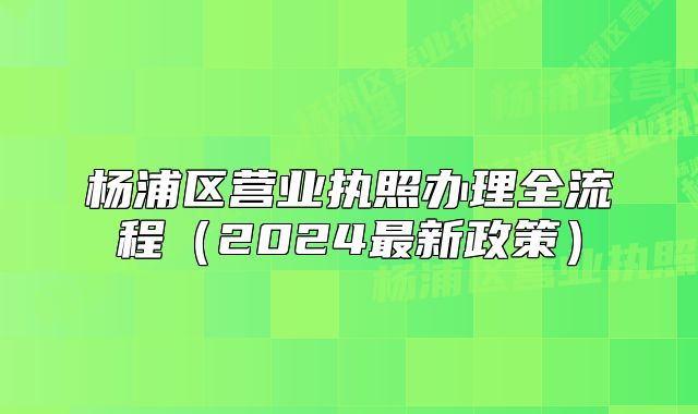 杨浦区营业执照办理全流程（2024最新政策）