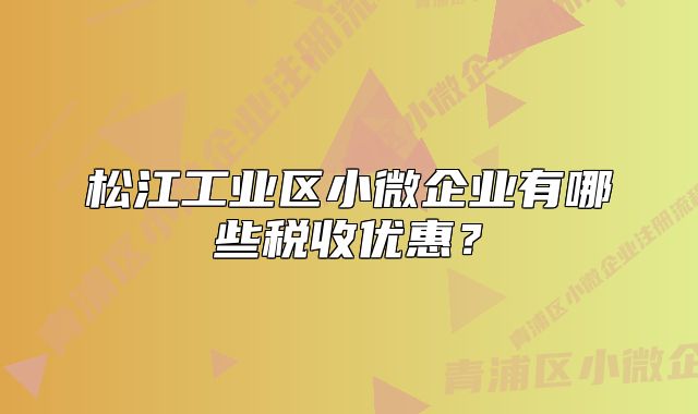 松江工业区小微企业有哪些税收优惠?
