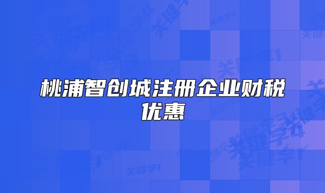 桃浦智创城注册企业财税优惠